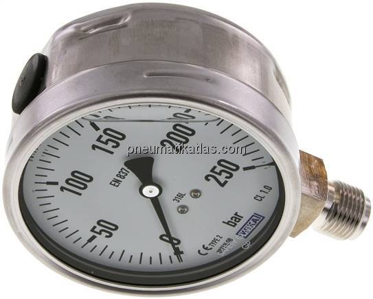 Chemie-Glycerin-Manometer senkrecht,100mm, 0 - 250 bar