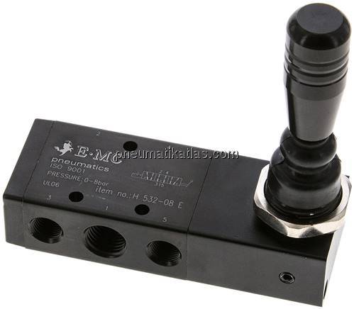 5/3-Wege Handhebelventil, G 1/4", Mittelstellung entlüftet, Raste