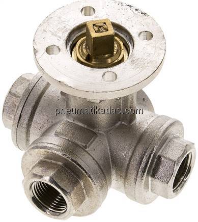 3-Wege-Kugelhahn, Direktmontageflansch G 3/8", T-Bohrung