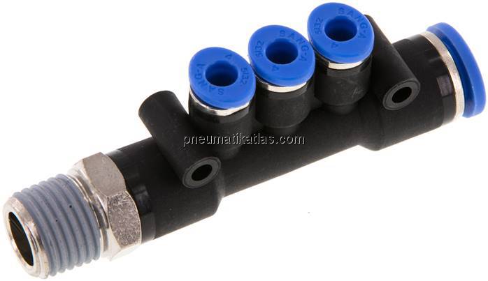 Steckanschluss-Mehrfachvert. R 1/4"-8mm-4mm, IQS-Standard