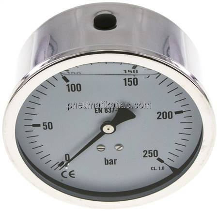 Glycerin-Manometer waagerecht (CrNi/Ms),100mm, 0 - 250bar