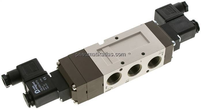 5/3-Wege Magnetventil, G 1/2", Mittelstellung belüftet, 12 V DC