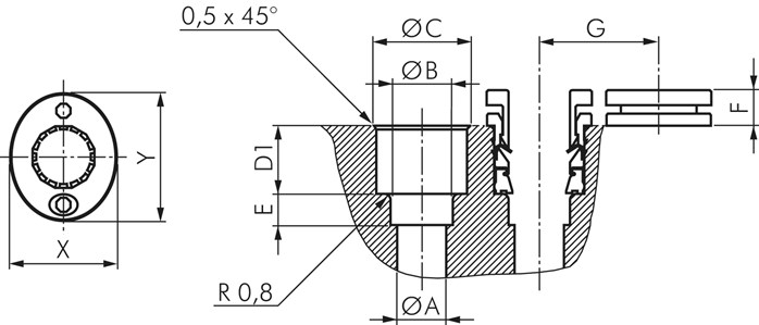 Zeichnung: Einpresspatrone mit Montagesicherung