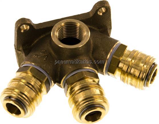 Wanddose mit 2x G 1/2" und 3x Kupplungsdosen NW 7,2