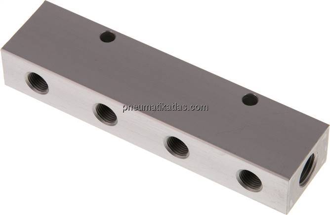 Verteilerleiste 2x G 1/4"-4x G 1/8", Aluminium eloxiert