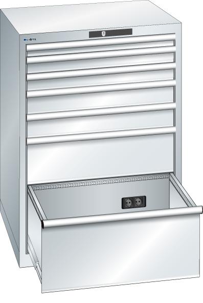 Schubladenschrank 36x36E 717x725x1000 7 Schub., 75kg Typ 4x230V KEYLock Lichtgrau RAL7035