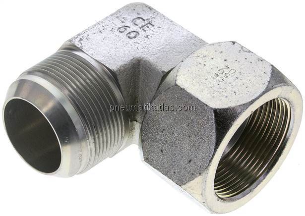 90°-Einschraubwinkel, UN 1-7/8"-12 (JIC), Stahl verzinkt