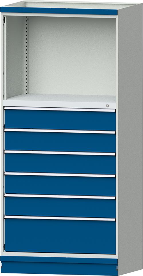 Modulschrank Modell 4003 B1015xT720xH2200mm RAL 7035/5012 6 Schubladen