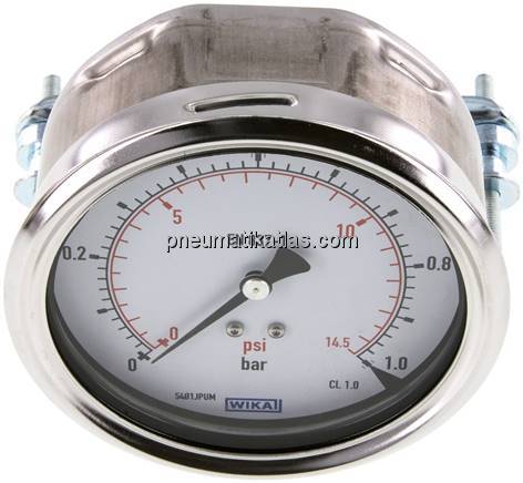 Einbaumanometer, 3-kant-Frontring, 100mm, 0 - 1 bar