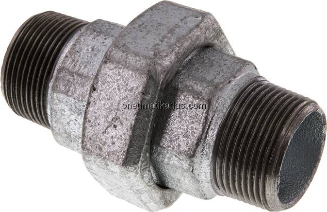 Doppelnippel trennbar R 1-1/4" flach dichtend,Temperguss verzinkt