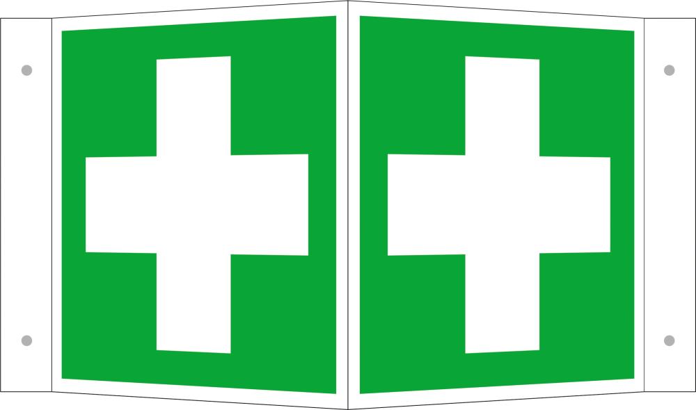 Hinweisschild Alu B200xH200 mm Winkel Erste Hilfe langnachleuchtend