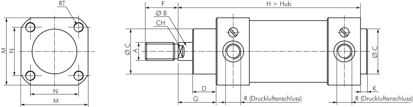 Zeichnung: Pneumatik-Zylinder ISO 15552