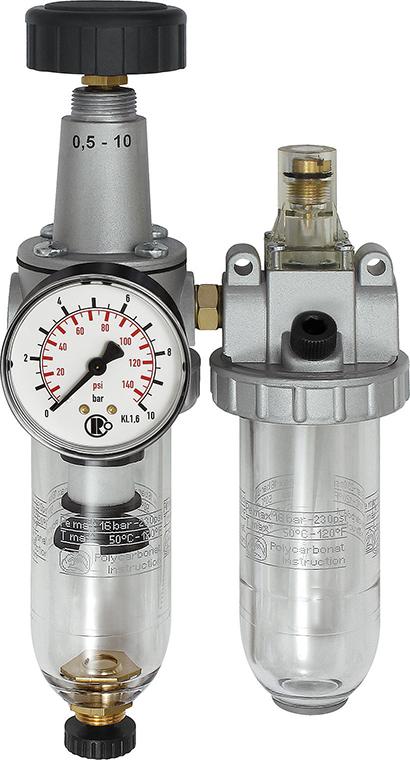 Wartungseinheit 2tlg. BR Standard, G1/2" DN15, BG 3, PC-Behälter, 5µm, 0,5-10bar, RIEGLER