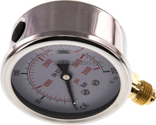Glycerin-Manometer senkrecht (CrNi/Ms), 63mm, 0 - 250 bar