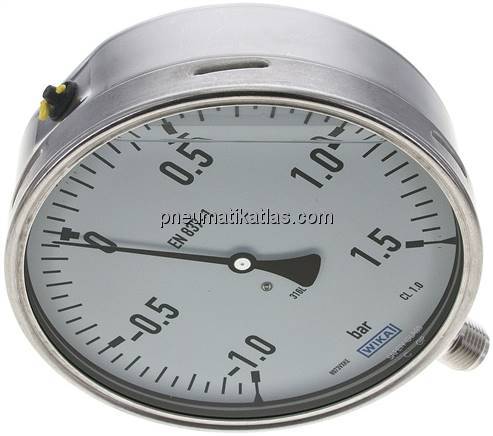 Chemie-Glycerin-Manometer senkrecht,160mm, -1 bis 1,5 bar