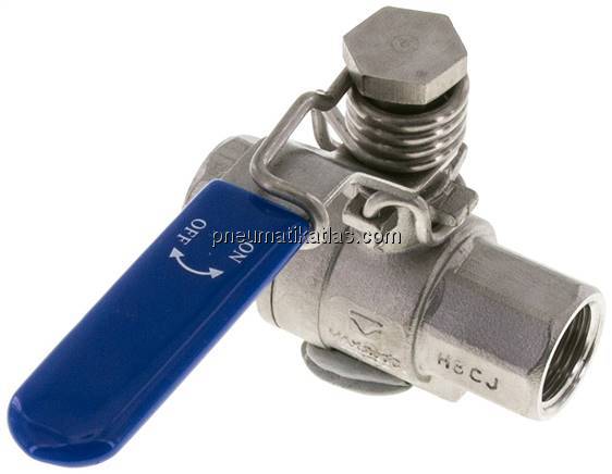 Edelstahl-Kugelhahn, Rp 1/2", -0,9 bis 63bar, federschließend