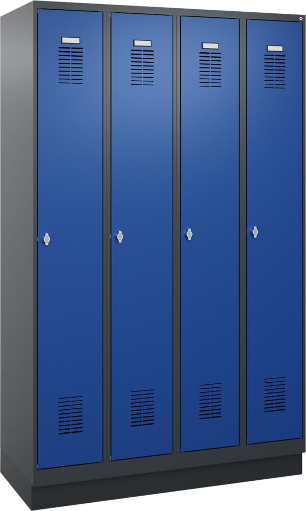 Garderobenschrank FORUM 4 Abteile RAL 7016/5010 Sockel 7035mit Sockel Selbstmontage