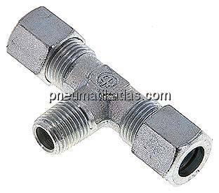 T-Schneidringverschraubung M 10x1 (konisch)-8 LL (M12x1), Stahl verzinkt