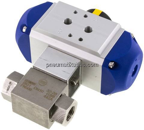 Pneumat. Hochdruck-Kugelhahn, Edelstahl, Feder-schließend, G 3/8"