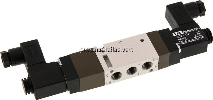 5/3-Wege Magnetventil, G 1/8", Mittelstellung geschlossen, 12 V DC