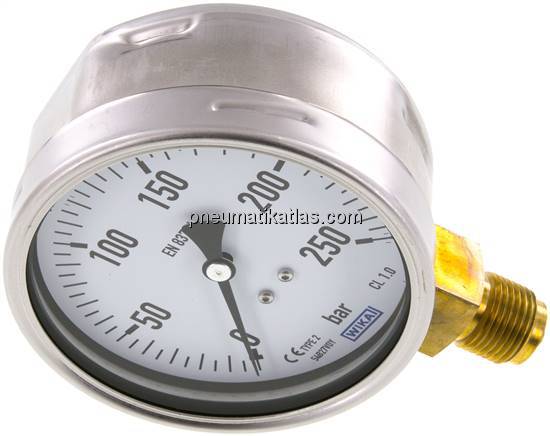 Manometer senkrecht (CrNi/Ms), 100mm, 0 - 250 bar