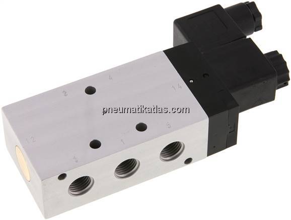 5/2-Wege Magnetventil, G 1/4", Feder, 24 V AC, Standard