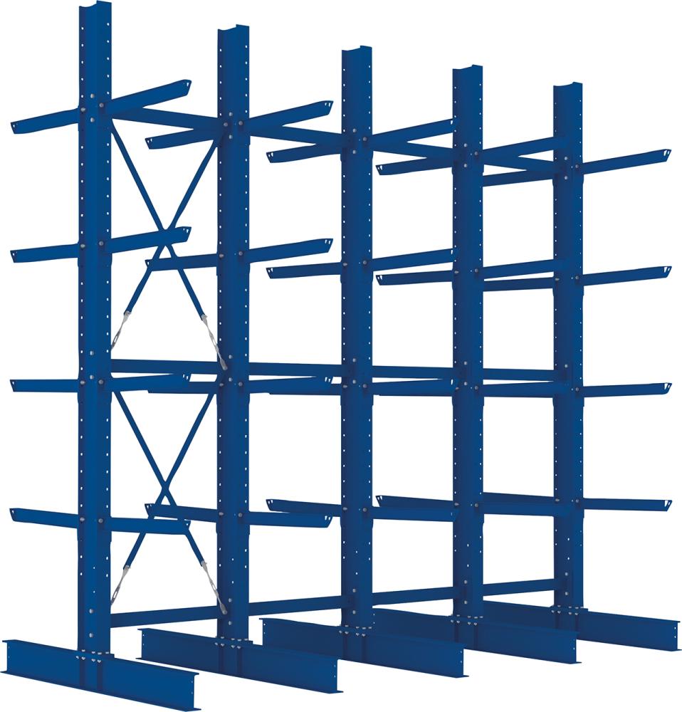 Kragarmregal Heavy B4100xT2x800xH4000 mm doppelseitig RAL 5010 5 Ebenen Traglast 3150kg