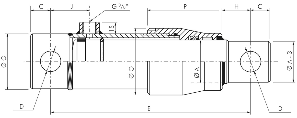 Zeichnung: Hydraulikzylinder, einfachwirkend