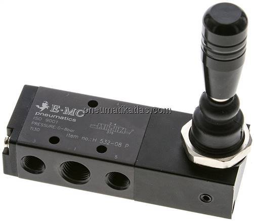 5/3-Wege Handhebelventil, G 1/4", Mittelstellung belüftet, Raste