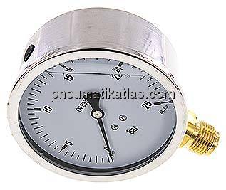 Glycerin-Manometer senkrecht (CrNi/Ms),100mm, 0 - 25 bar