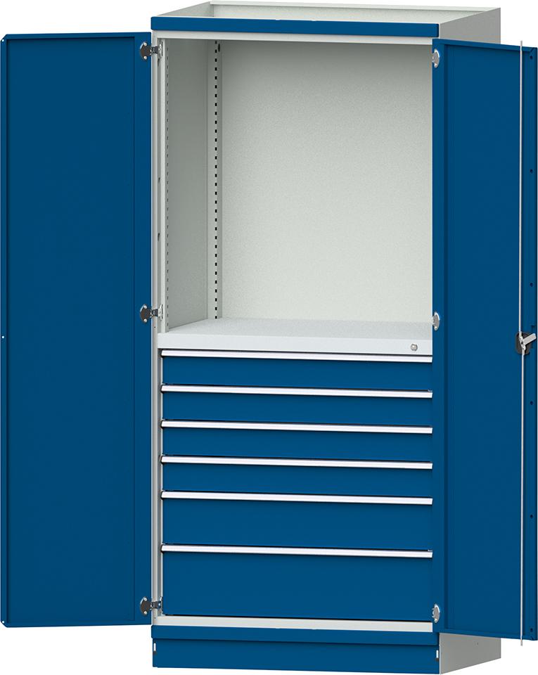 Modulschrank Modell 3007 B1015xT720xH2200mm RAL 7035/5012 6 Schubladen