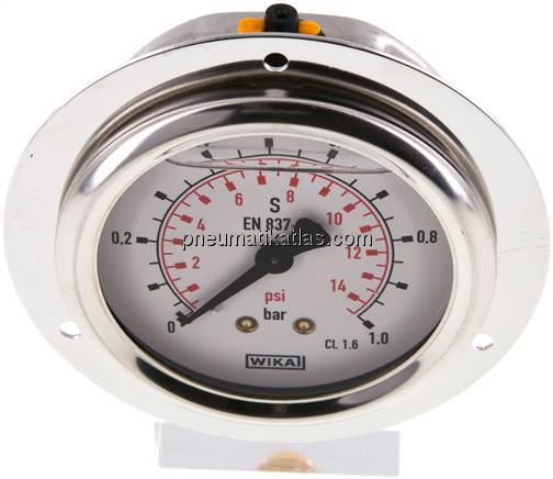 Glycerin-Einbaumanometer,Frontring, 63mm, 0 - 1 bar