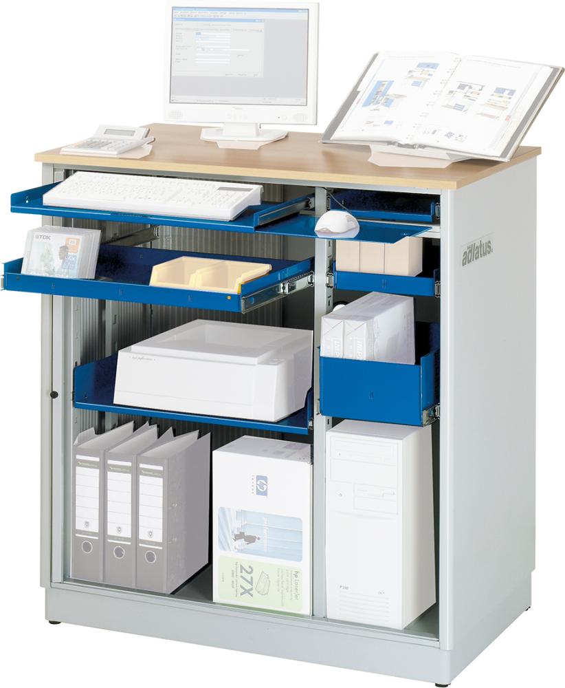 Computer-Tisch B1030xT660xH1100 mm RAL 7035/5010 stationär ohne Monitorgehäuse