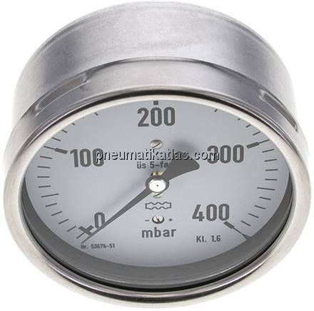 Manometer waagerecht 100mm, 0 - 400 mbar, G 1/2"