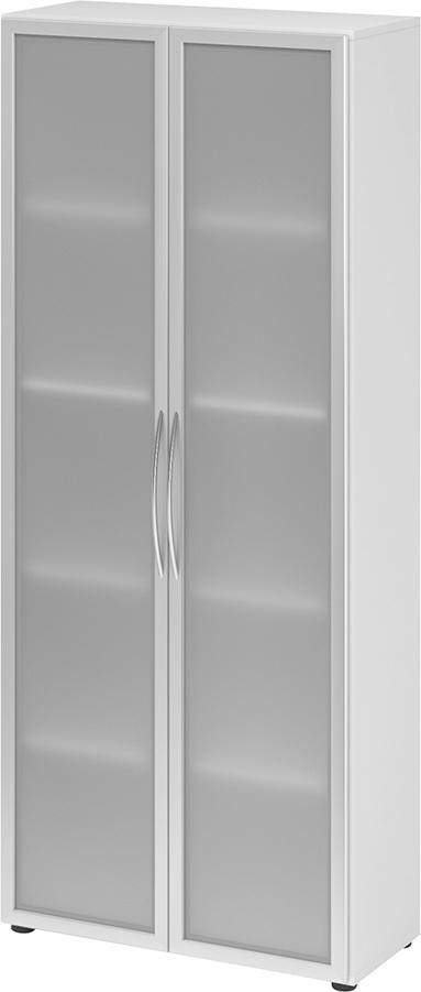 Glastürenschrank , 5 OH K: Weiß/F:Rahm. Silb./MG 80x34,9x188 cm (BxTxH) 4200 BM