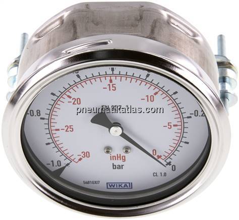 Einbaumanometer, 3-kant-Frontring, 100mm, -1 bis 0 bar