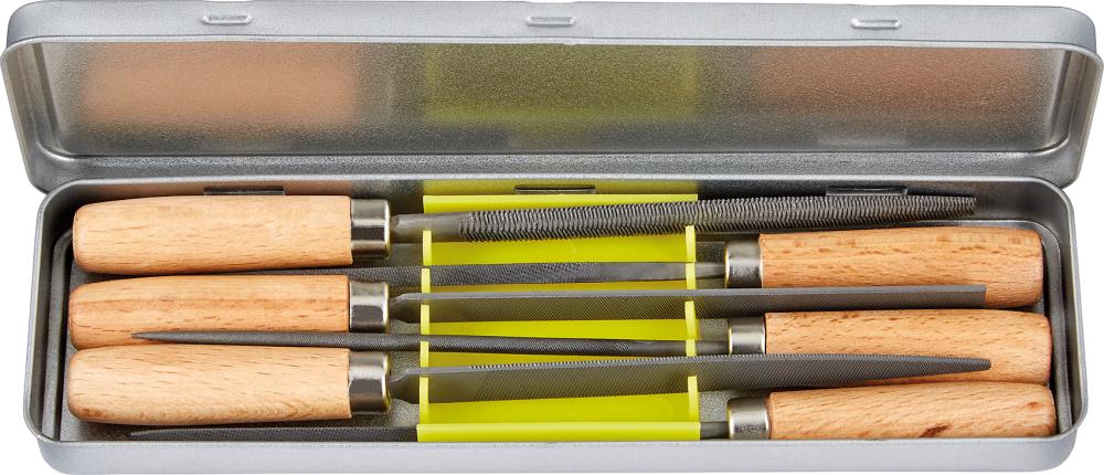 Schlüsselfeilensatz 100mm6tlg., Hieb 2 m. Holzheftin Metallbox FORTIS