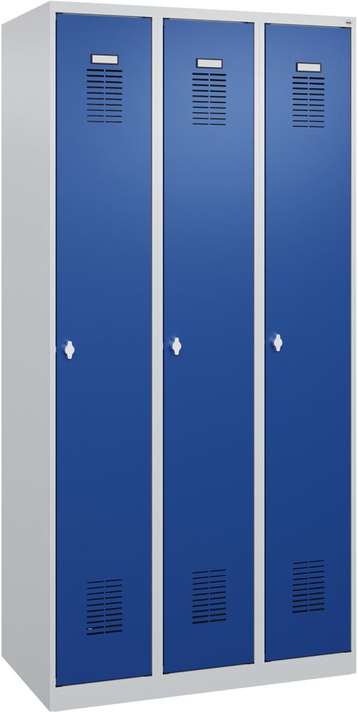 Garderobenschrank FORUM 3 Abteile RAL 7035/5010 Sockel 7035mit Sockel Selbstmontage