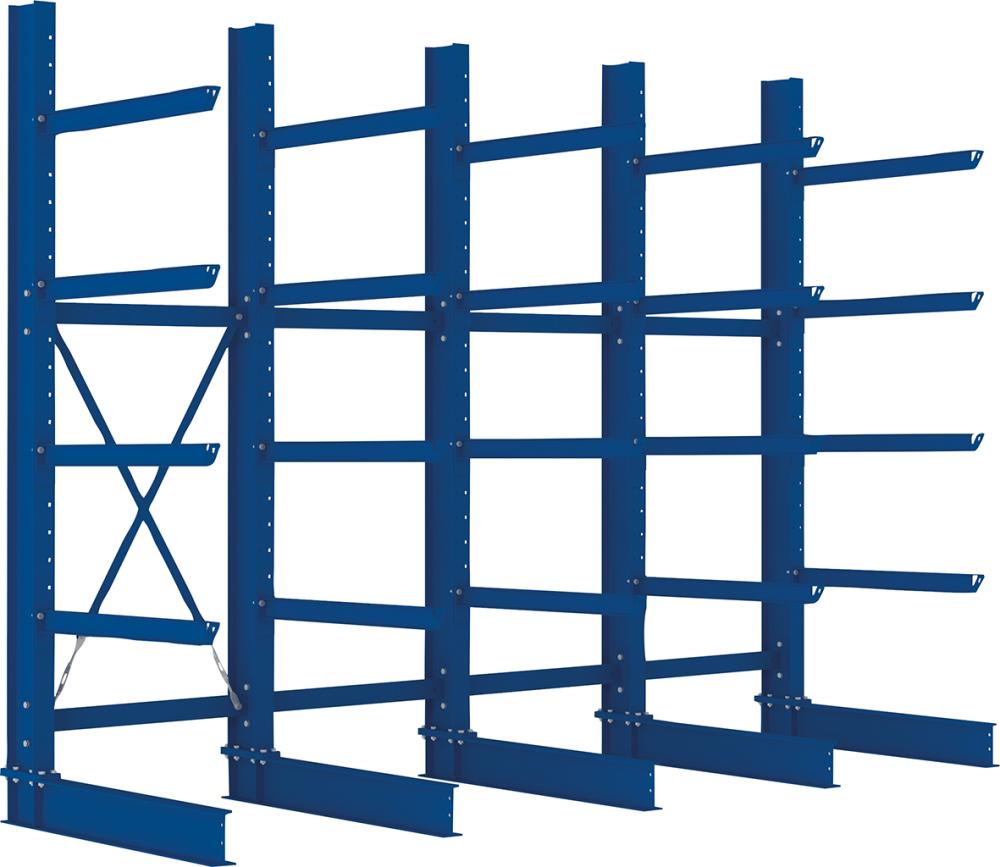 Kragarmregal H 4 Felder B4090xT1000xH3000 mm einseitig RAL 5010 5 Ebenen Traglast 2525kg