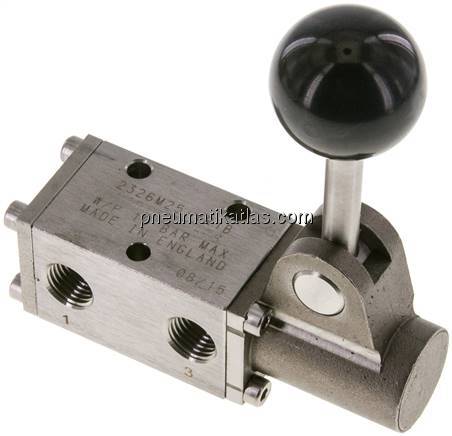 3/2-Wege (NC/NO)-Handhebelventil, G 1/4", Federrückstellung