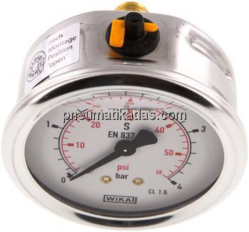 Glycerin-Manometer waagerecht (CrNi/Ms),63mm, 0 - 4bar