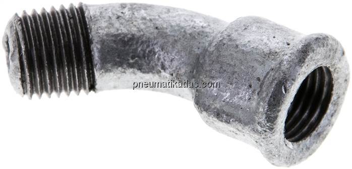 45°-Bogen Rp 1/4"(IG)-R 1/4"(AG), Temperguss verzinkt