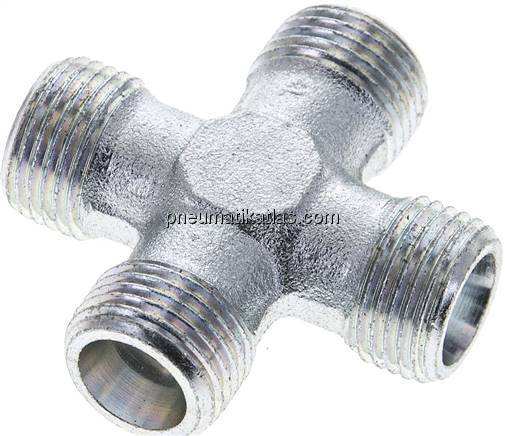 Kreuz-Schneidringverschraubung 10 S (M18x1,5), ohne Mutter & Schneidring, Stahl 