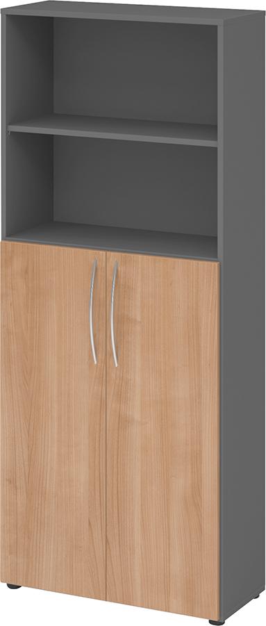 Regal 5OH, 3OH K: Graphit / F: Nussbaum 80x34,6x188 cm (BxTxH) Türen unten BM 4770