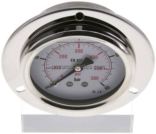 Glycerin-Einbaumanometer,Frontring, 63mm, 0 - 40 bar