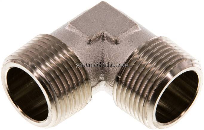 90°-Winkel R 3/4" (AG), Messing vernickelt