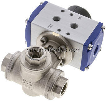 Pneumat. 3-Wege-Kugelhahn (T2), doppeltwirkend, G 3/8", MS