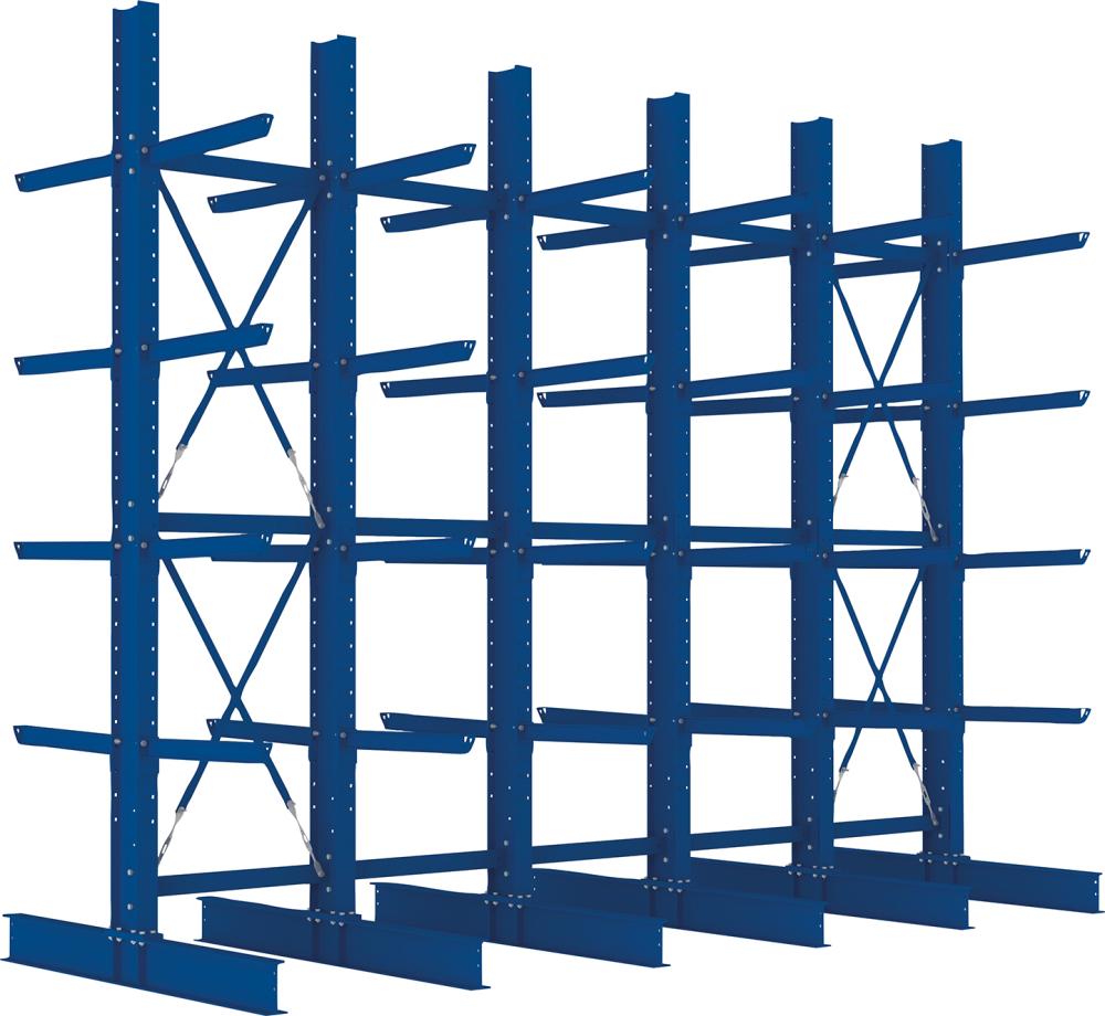 Kragarmregal Heavy B5100xT2x800xH4000 mm doppelseitig RAL 5010 5 Ebenen Traglast 3780kg