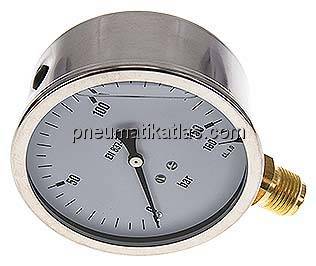 Glycerin-Manometer senkrecht (CrNi/Ms),100mm, 0 - 160 bar