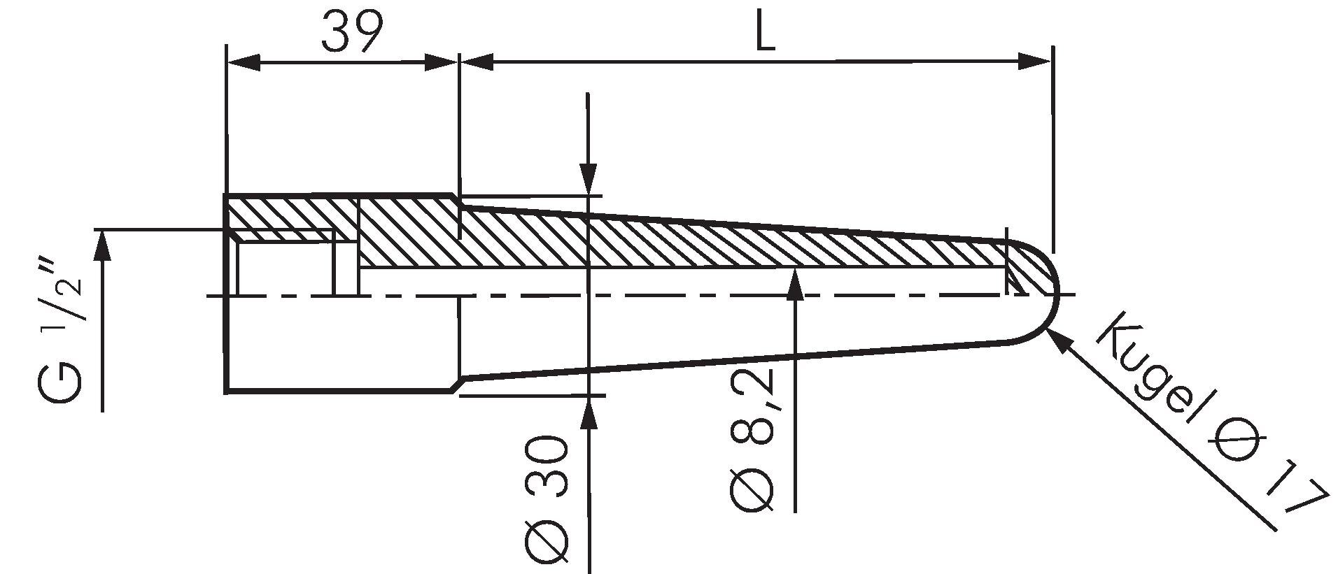 Zeichnung: Schutzrohr für Bimetallthermometer Indu